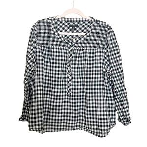 J. Crew Cotton Black & White Gingham Smocked Top Size 3X Country Cottagecore